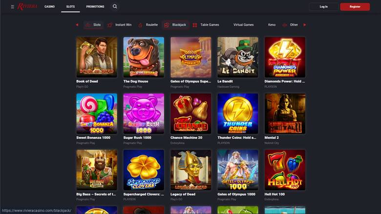 Captura de pantalla de la página de juegos de Riviera Casino