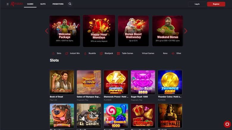 Captura de pantalla de la página de inicio de Riviera Casino