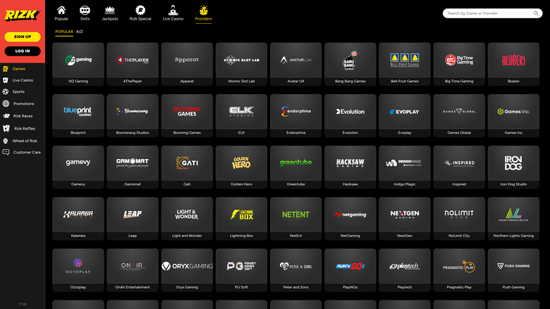 Développeurs du jeu de casino Rizk pour ordinateur