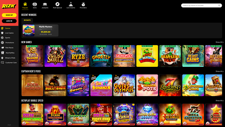 Jeux de casino Rizk sur ordinateur