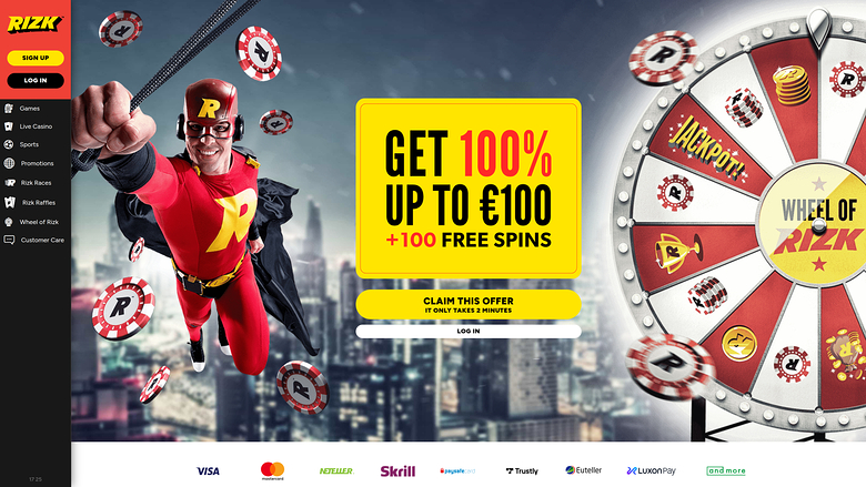 Page d'accueil du casino Rizk pour ordinateur