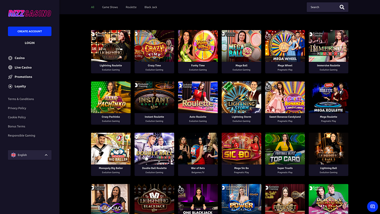 Rizz Casino Desktop Croupier dal Vivo