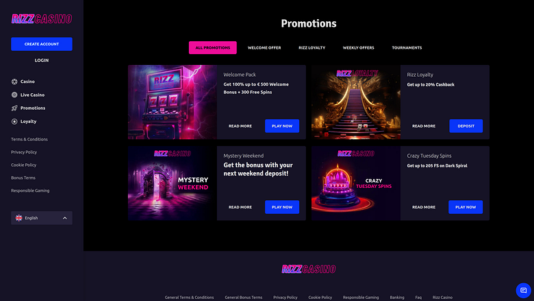 Promozioni desktop di Rizz Casino