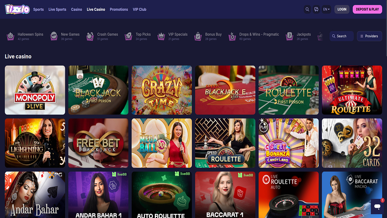 Live-Dealer-Screenshot von Rizzio.io Casino für Desktop
