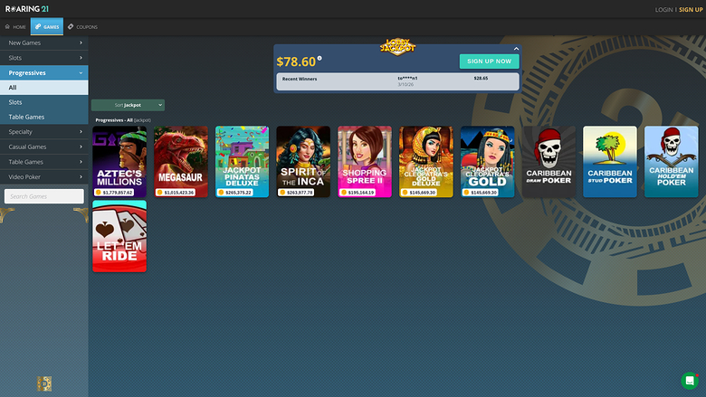 Jackpot de bureau du casino Roaring 21