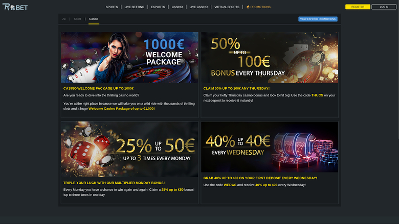 Promotions sur ordinateur de bureau du casino Robet247