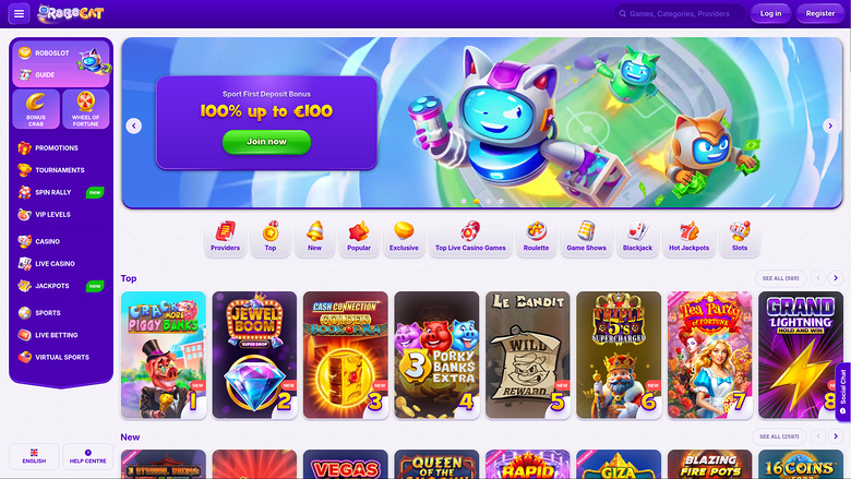 Page d'accueil du bureau de Robocat Casino