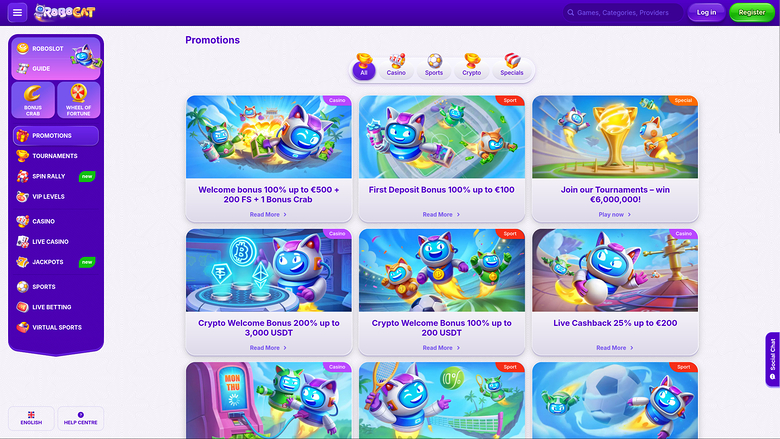 Promotions pour ordinateur de bureau du casino Robocat