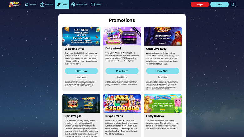 Promotions pour ordinateur de bureau du casino Rocket Slots