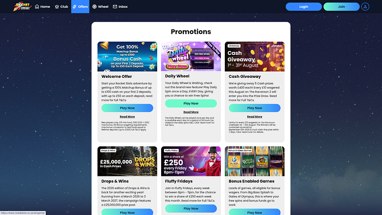 Акции казино Rocket Slots для настольных компьютеров