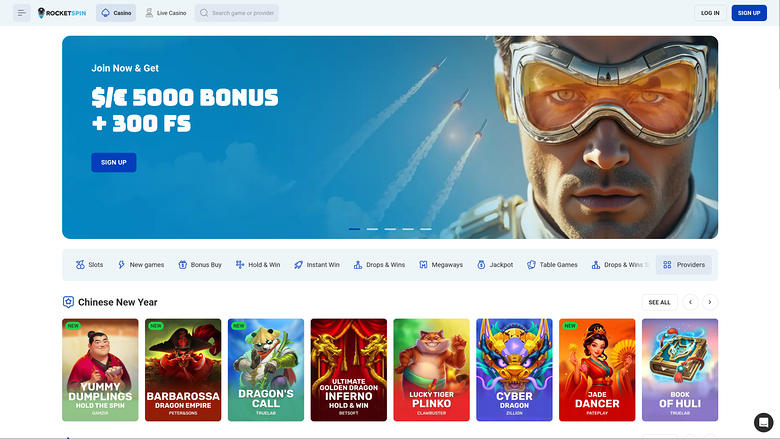 Rocketspin Casino Desktop Homepage