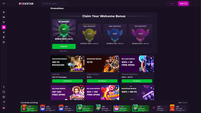 Rockstar Casino Desktop Promotions