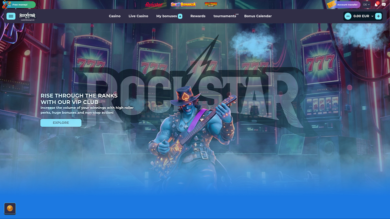 Page d'accueil du casino RockstarWin pour ordinateur
