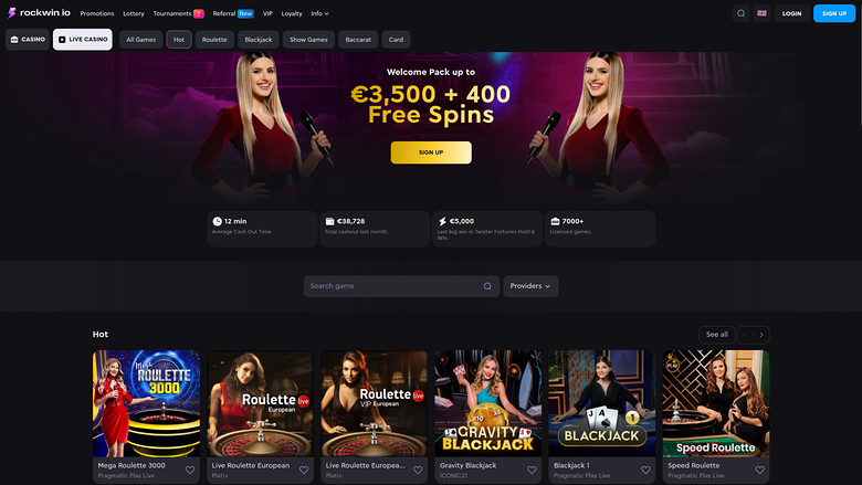 Casino Rockwin Desktop avec croupier en direct