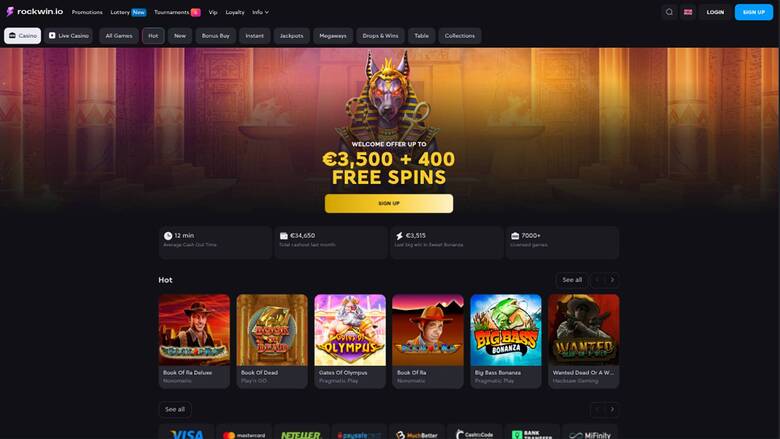 Homepage screenshot of Rockwin Casino