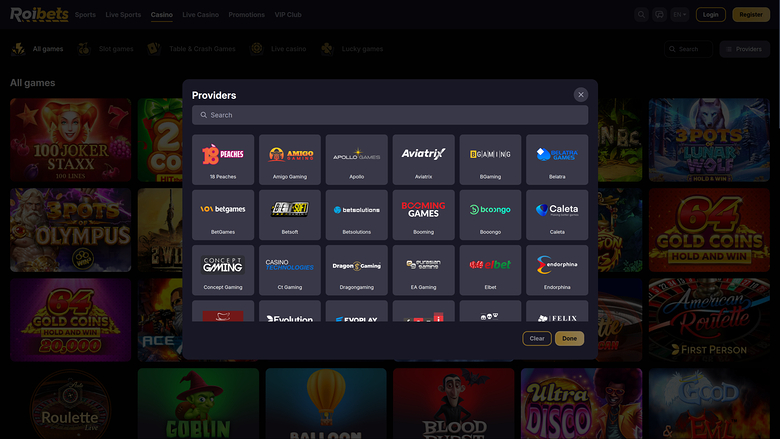 Roibets Casino Desktop Game Developers