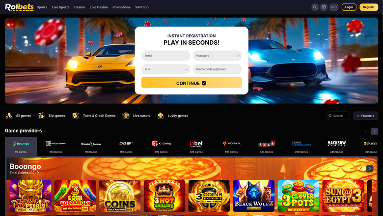 Roibets Casino Desktop Homepage