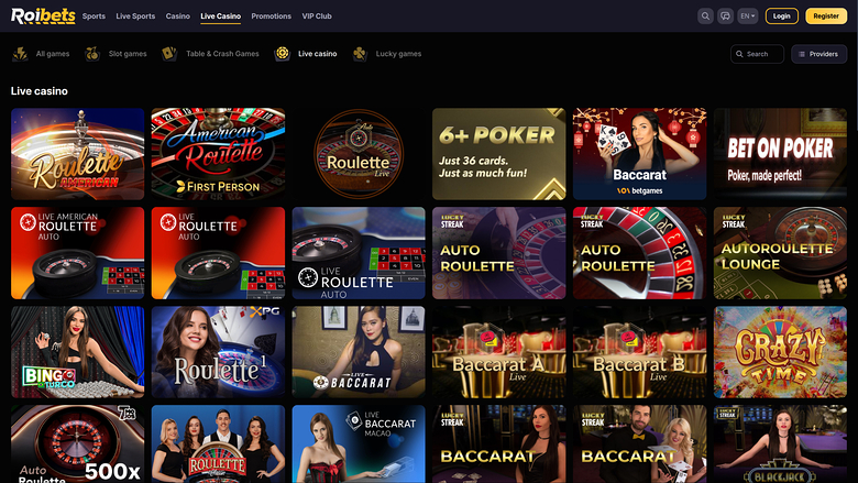Roibets Casino Desktop Live Dealer