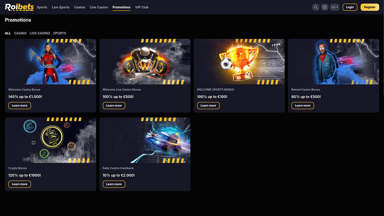 Roibets Casino Desktop Promotions