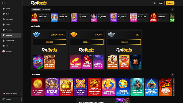 Jackpot de bureau du casino Roibets