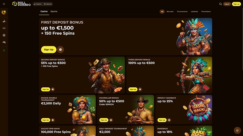 Акции казино Roll Dorado для настольных компьютеров
