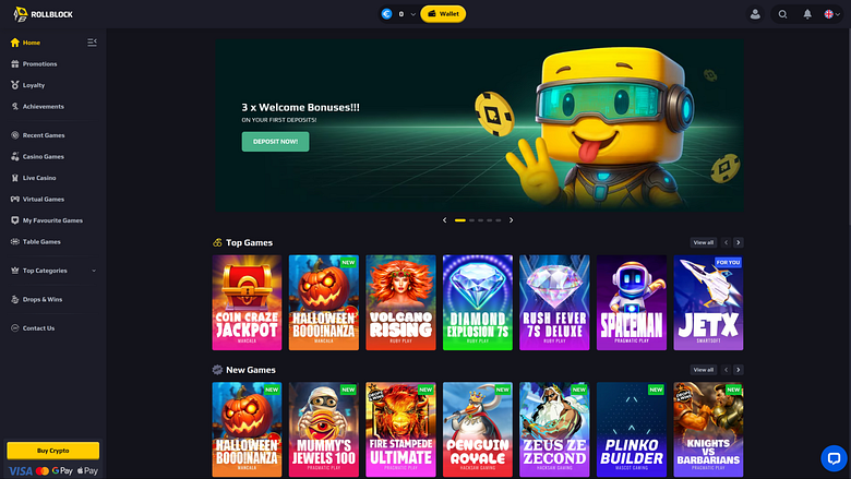 Главная страница казино RollBlock для настольных компьютеров