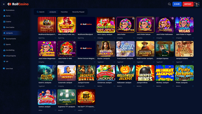Джекпот RollCasino для настольных компьютеров