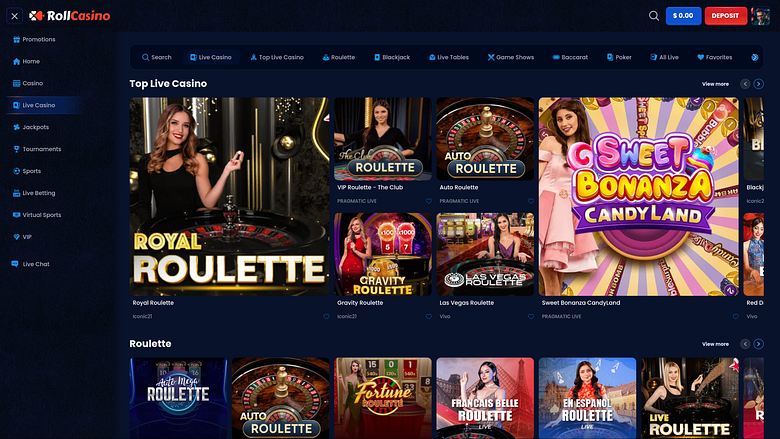 RollCasino Desktop Живые дилеры