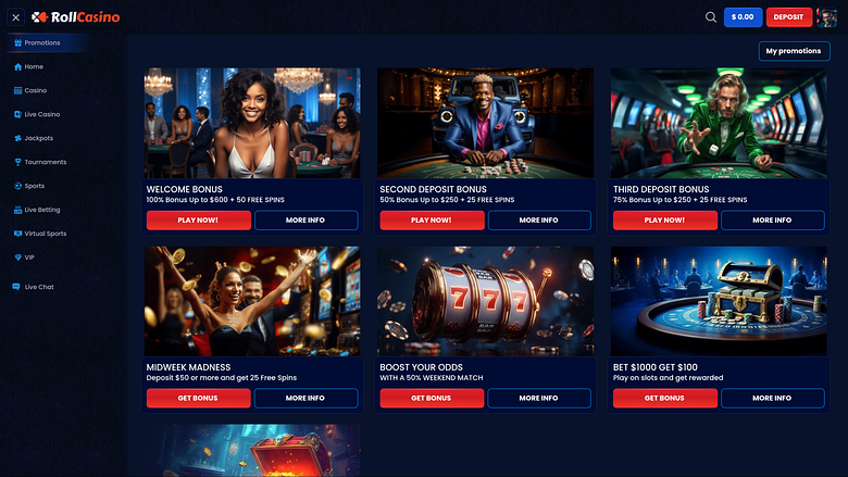 Акции RollCasino для настольных компьютеров