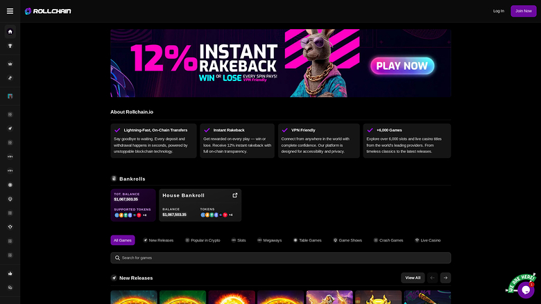 Page d'accueil du casino RollChain