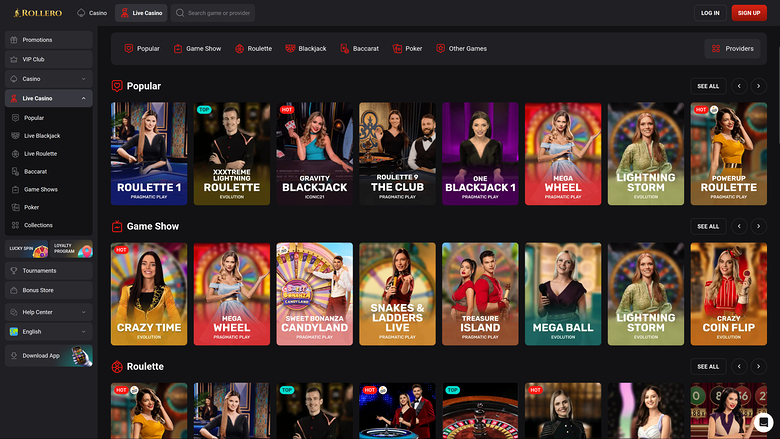 Rollero Casino Desktop Live Dealer