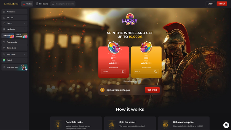 Rollero Casino Desktop Lucky Spin