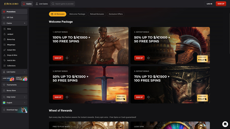 Rollero Casino Desktop Promotions