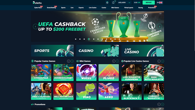 Rolletto Casino Desktop Homepage