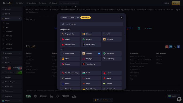 Rollxo Casino Desktop-Spieleentwickler