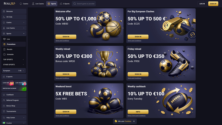 Rollxo Casino Desktop-Aktionen