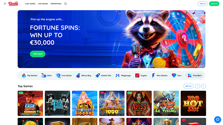 Página de inicio de Rooli Casino para escritorio