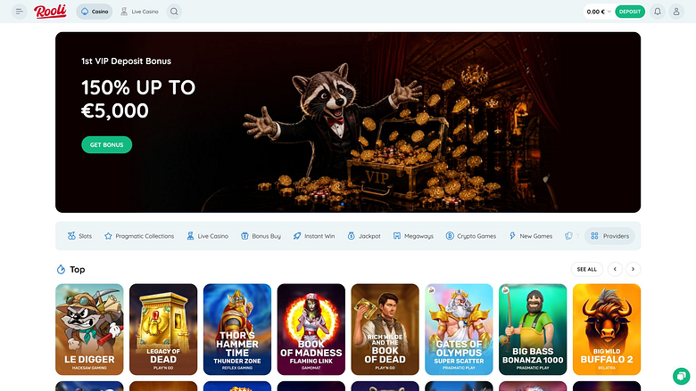 Главная страница Rooli Casino для настольных компьютеров