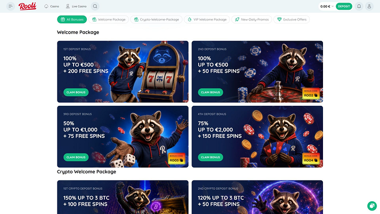 Акции Rooli Casino для настольных компьютеров