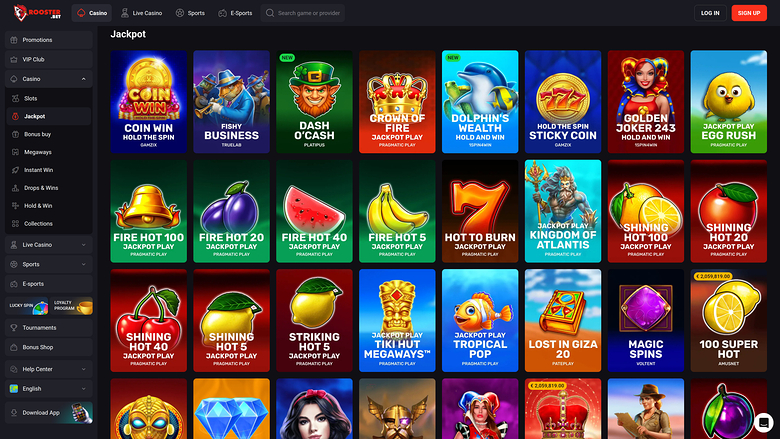 Jackpot desktop di Rooster Bet