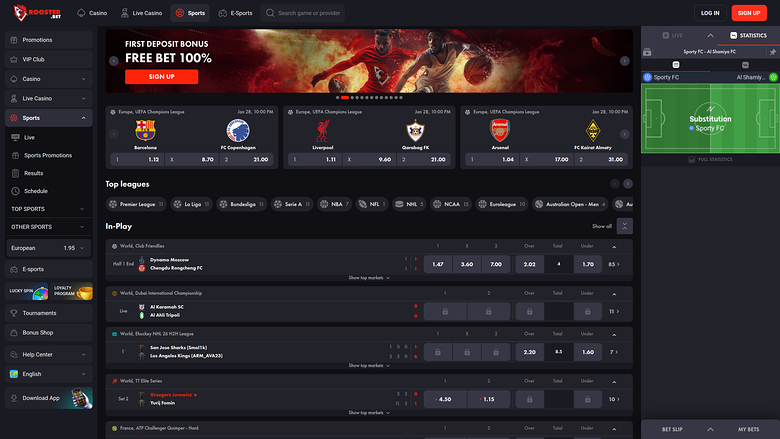 Rooster Bet Desktop Sports