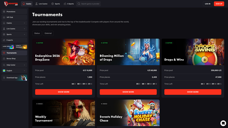Tornei desktop di Rooster Bet