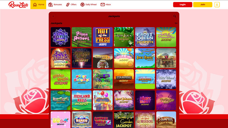Jackpot du casino Rose Slots sur ordinateur