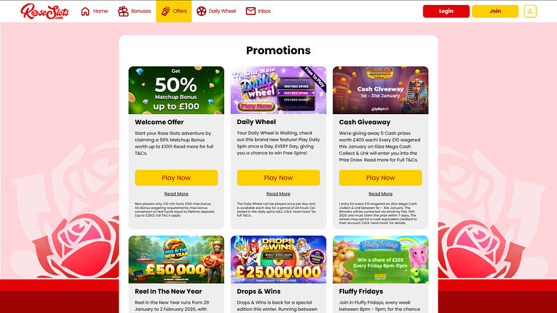 Promotions pour ordinateur de bureau du casino Rose Slots