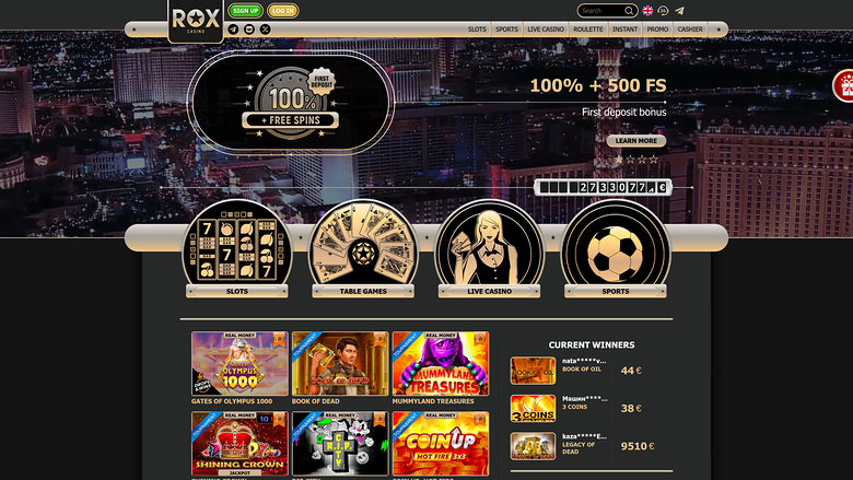 Pagina iniziale desktop di Rox Casino