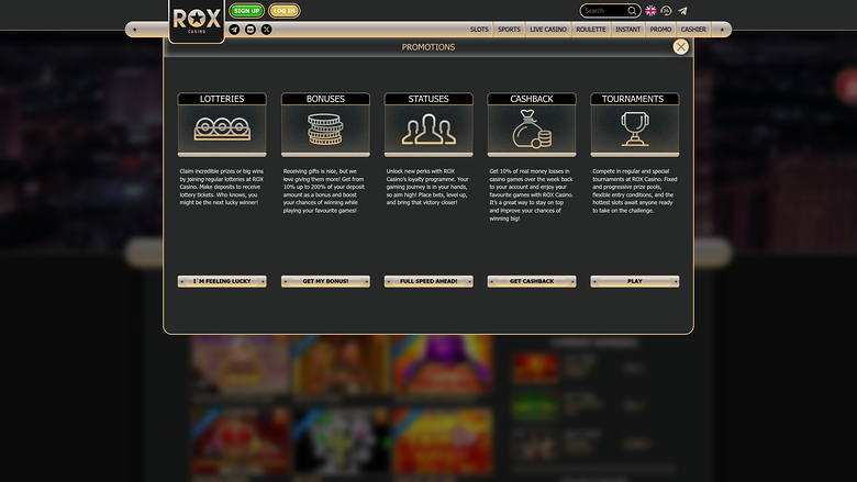 Promozioni desktop di Rox Casino