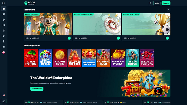 Página de inicio del escritorio del Royal Coala Casino