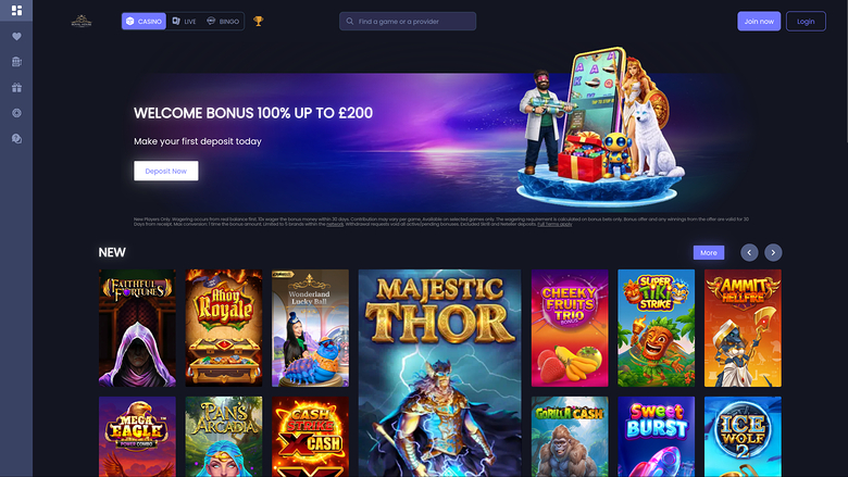 Pagina iniziale desktop del Royal House Casino