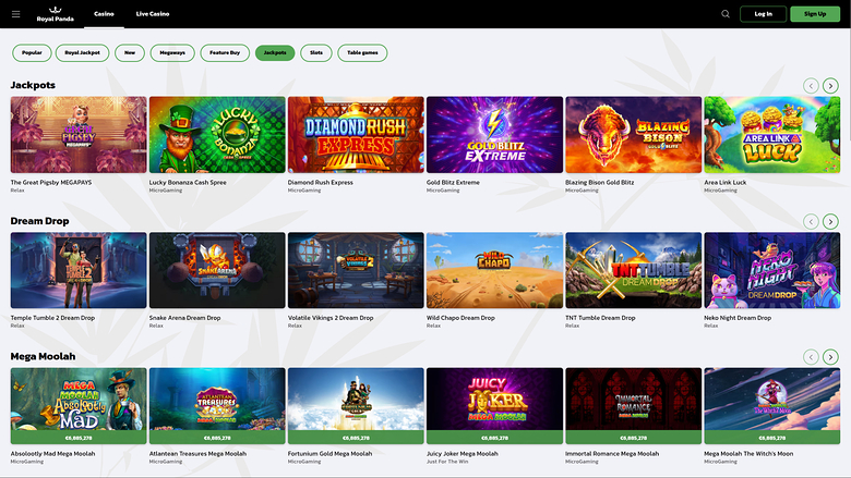 Jackpot du casino Royal Panda sur ordinateur