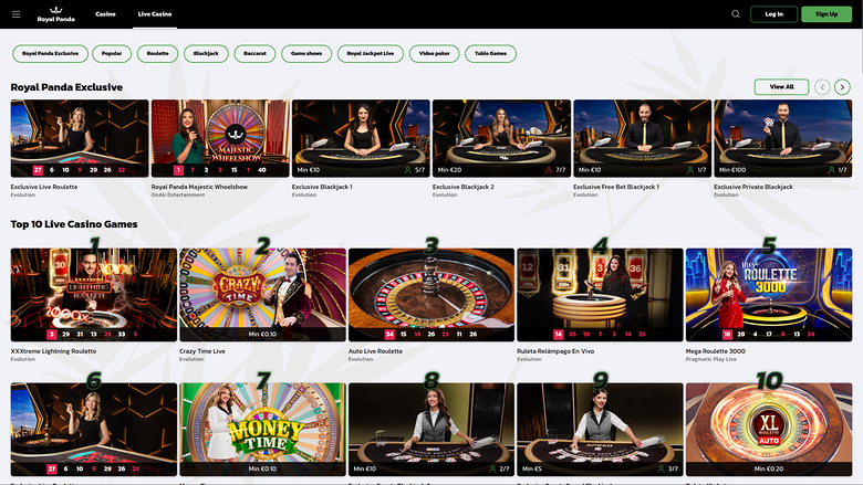 Casino Royal Panda sur ordinateur avec croupier en direct